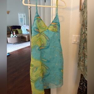Euro Turquoise & Lime Paisley Slip Dress